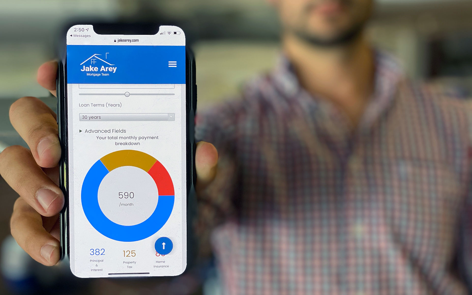 Phone with the Jake Arey mortgage calculator